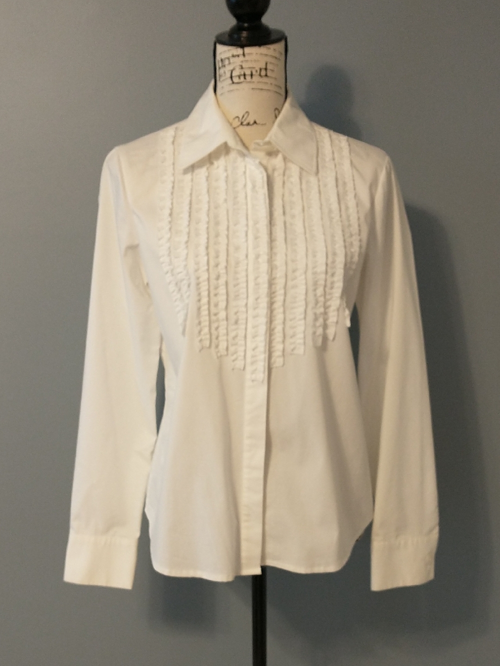 Anne Klein White Ruffle Pintuck Button-Down Shirt